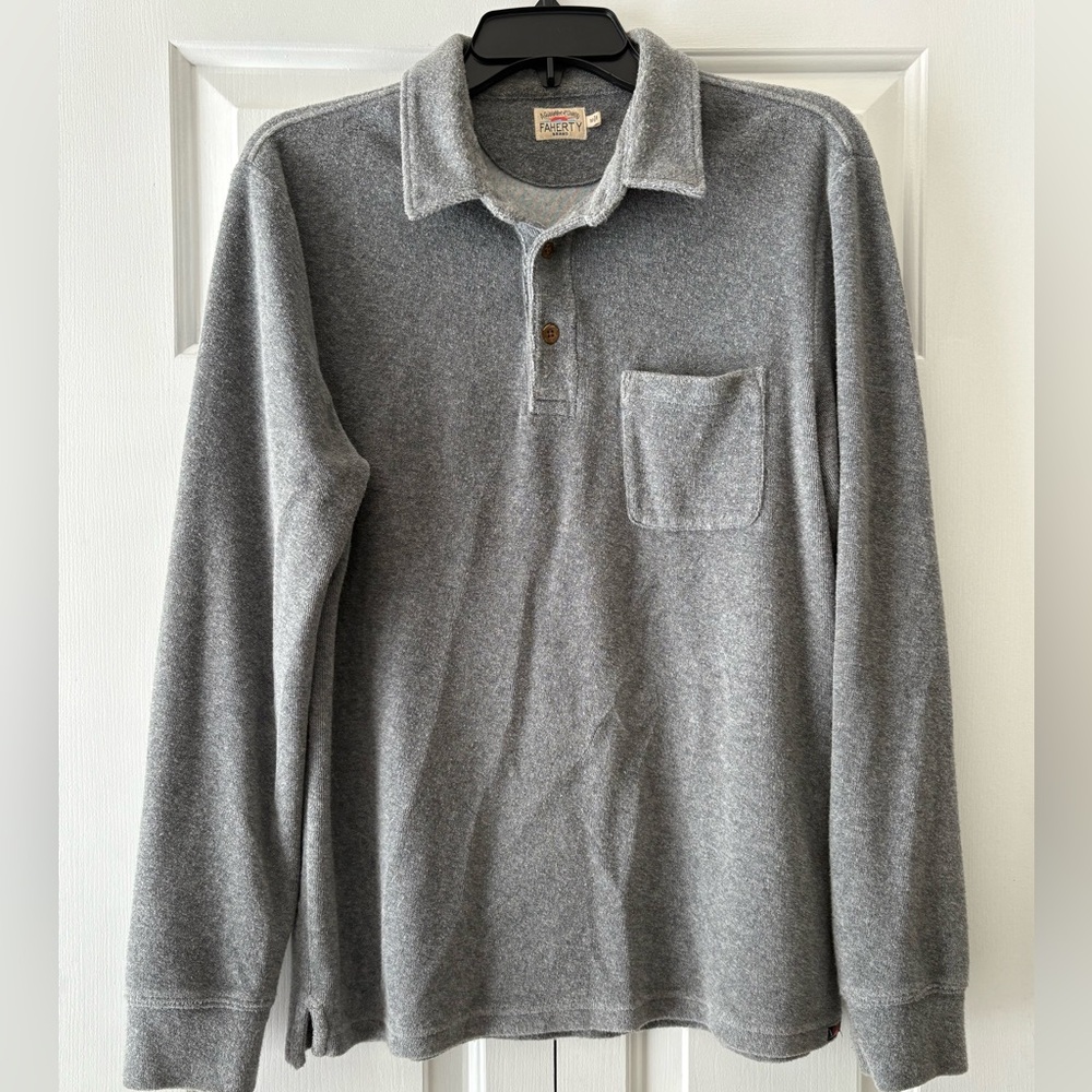 Faherty Men’s Heather Gray Long Sleeve Polo Shirt